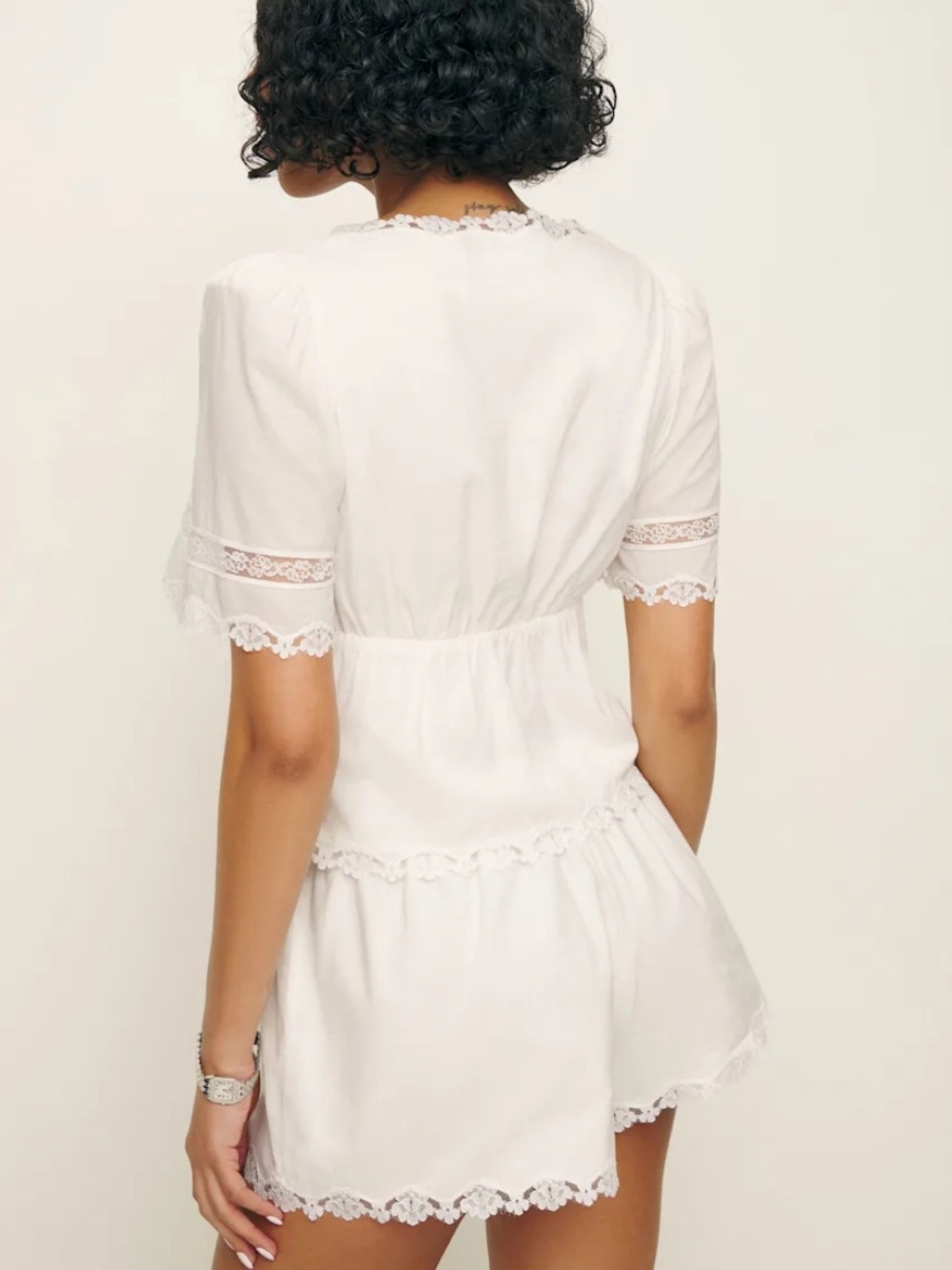 Reformation White Lace-Trim Tie-Front Peplum Top - Picture 4 of 4